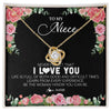 Love Knot Necklace 18K Yellow Gold Finish | Personalized To My Niece Necklace from Aunt Uncle Never Forget I Love You Floral Jewelry for Niece Birthday Graduation Christmas Customized Message Card | teecentury