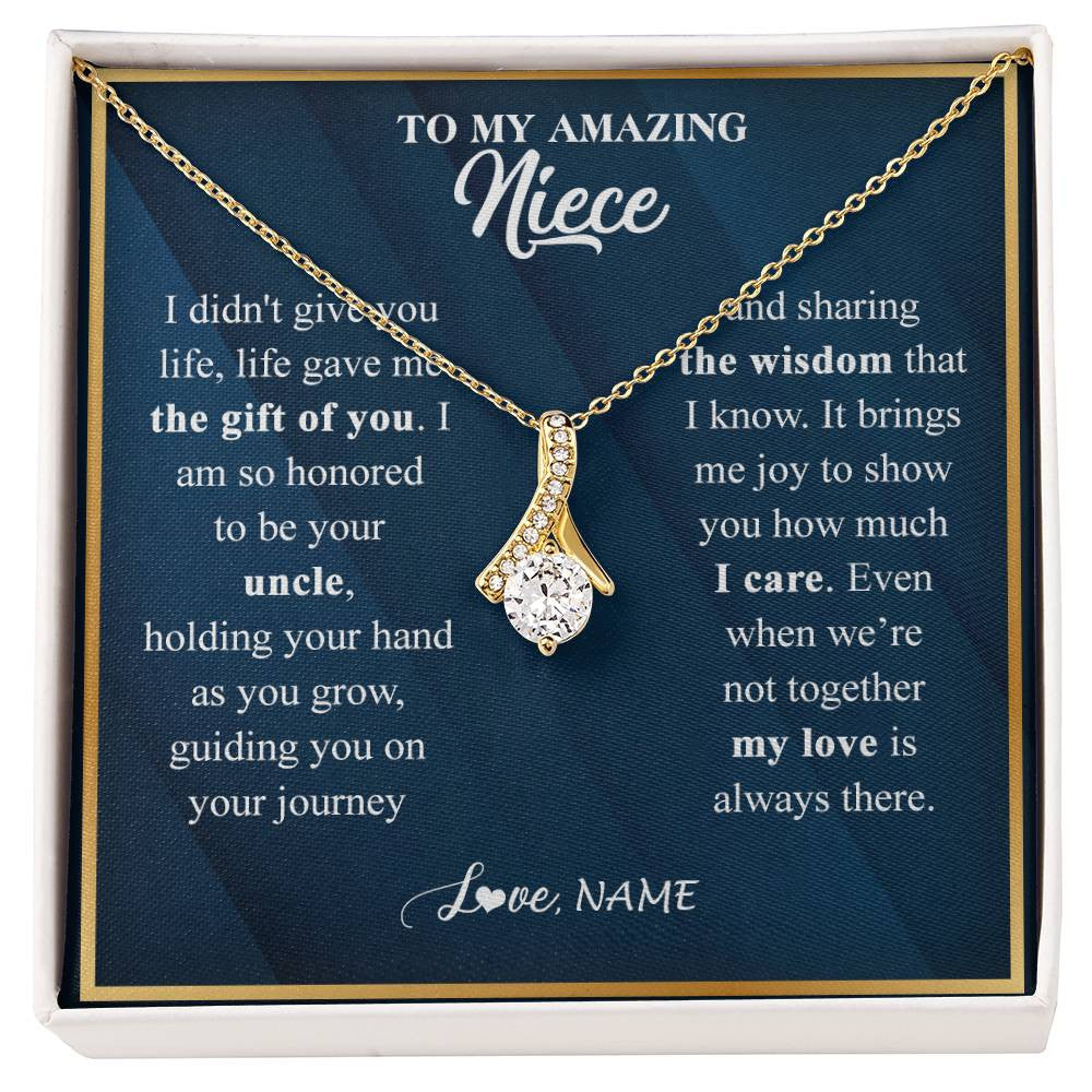 Alluring Beauty Necklace 18K Yellow Gold Finish | 1 | Personalized To My Niece Necklace from Uncle Life Gave Me The Gift Of You Niece Birthday Graduation Christmas Jewelry Customized Gift Box Message Card | teecentury