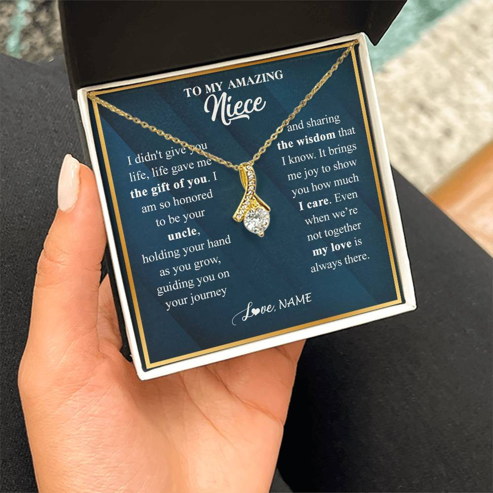 Alluring Beauty Necklace 18K Yellow Gold Finish | 2 | Personalized To My Niece Necklace from Uncle Life Gave Me The Gift Of You Niece Birthday Graduation Christmas Jewelry Customized Gift Box Message Card | teecentury