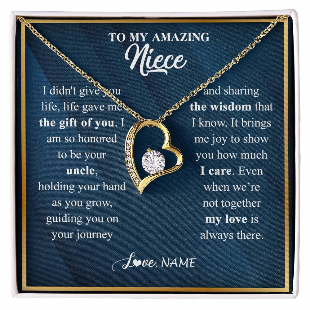Forever Love Necklace 18K Yellow Gold Finish | 1 | Personalized To My Niece Necklace from Uncle Life Gave Me The Gift Of You Niece Birthday Graduation Christmas Jewelry Customized Gift Box Message Card | teecentury