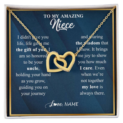 Interlocking Hearts Necklace 18K Yellow Gold Finish | 1 | Personalized To My Niece Necklace from Uncle Life Gave Me The Gift Of You Niece Birthday Graduation Christmas Jewelry Customized Gift Box Message Card | teecentury