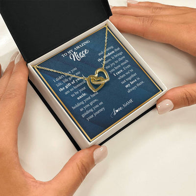 Interlocking Hearts Necklace 18K Yellow Gold Finish | 2 | Personalized To My Niece Necklace from Uncle Life Gave Me The Gift Of You Niece Birthday Graduation Christmas Jewelry Customized Gift Box Message Card | teecentury