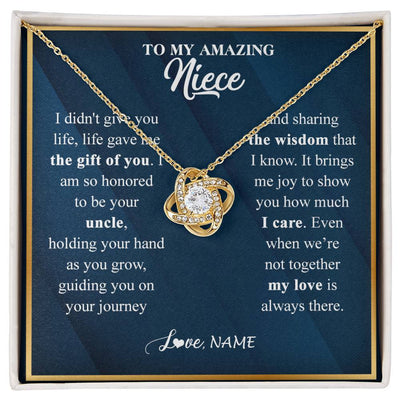 Love Knot Necklace 18K Yellow Gold Finish | 1 | Personalized To My Niece Necklace from Uncle Life Gave Me The Gift Of You Niece Birthday Graduation Christmas Jewelry Customized Gift Box Message Card | teecentury