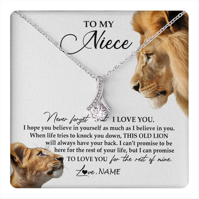 Alluring Beauty Necklace 14K White Gold Finish | 1 | Personalized To My Niece Necklace from Uncle Never Forget I Love You Lion Jewelry Niece Birthday Graduation Christmas Customized Message Card | teecentury