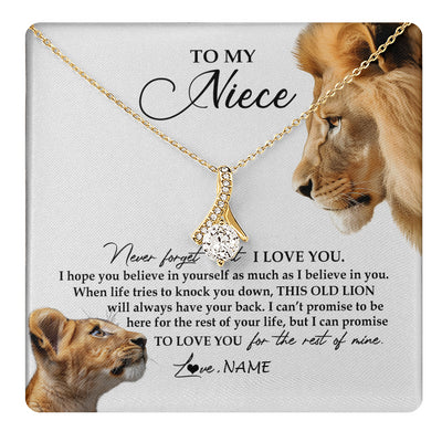 Alluring Beauty Necklace 18K Yellow Gold Finish | 1 | Personalized To My Niece Necklace from Uncle Never Forget I Love You Lion Jewelry Niece Birthday Graduation Christmas Customized Message Card | teecentury