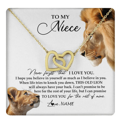 Interlocking Hearts Necklace 18K Yellow Gold Finish | 1 | Personalized To My Niece Necklace from Uncle Never Forget I Love You Lion Jewelry Niece Birthday Graduation Christmas Customized Message Card | teecentury
