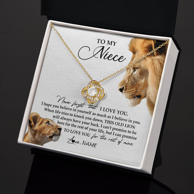 Love Knot Necklace 18K Yellow Gold Finish | 2 | Personalized To My Niece Necklace from Uncle Never Forget I Love You Lion Jewelry Niece Birthday Graduation Christmas Customized Message Card | teecentury