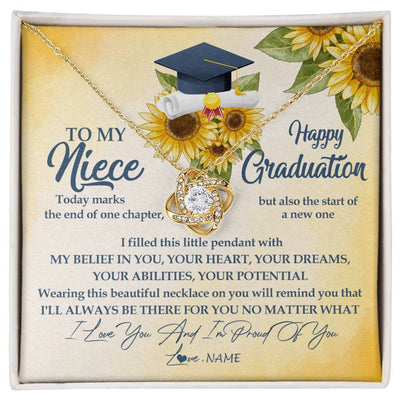 Love Knot Necklace 18K Yellow Gold Finish | Personalized To My Niece On Her Graduation Day Necklace Flower I Love You I'm Proud Of You Class of 2023 Niece Jewelry Customized Gift Box Message Card | teecentury