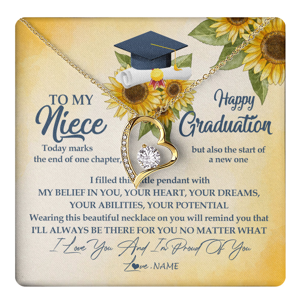 Forever Love Necklace 18K Yellow Gold Finish | 1 | Personalized To My Niece On Her Graduation Day Necklace Flower I Love You I'm Proud Of You Class of 2024 Niece Jewelry Customized Gift Box Message Card | teecentury