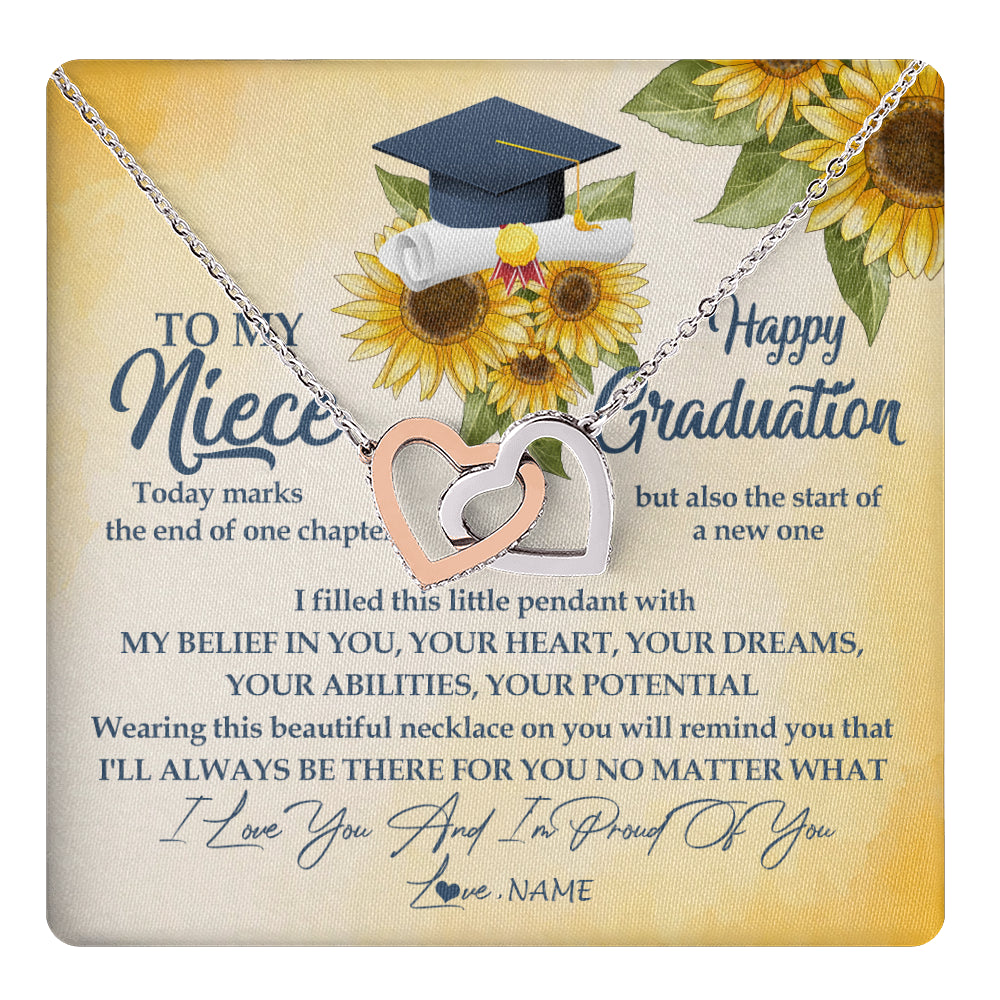 Interlocking Hearts Necklace Stainless Steel & Rose Gold Finish | 1 | Personalized To My Niece On Her Graduation Day Necklace Flower I Love You I'm Proud Of You Class of 2024 Niece Jewelry Customized Gift Box Message Card | teecentury