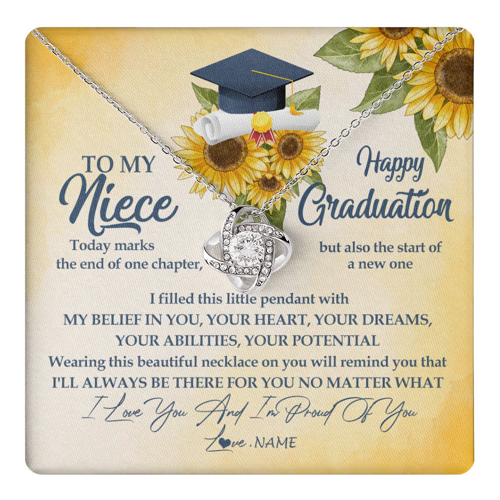 Love Knot Necklace 14K White Gold Finish | 1 | Personalized To My Niece On Her Graduation Day Necklace Flower I Love You I'm Proud Of You Class of 2024 Niece Jewelry Customized Gift Box Message Card | teecentury