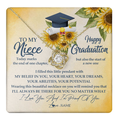 Love Knot Necklace 18K Yellow Gold Finish | 1 | Personalized To My Niece On Her Graduation Day Necklace Flower I Love You I'm Proud Of You Class of 2024 Niece Jewelry Customized Gift Box Message Card | teecentury
