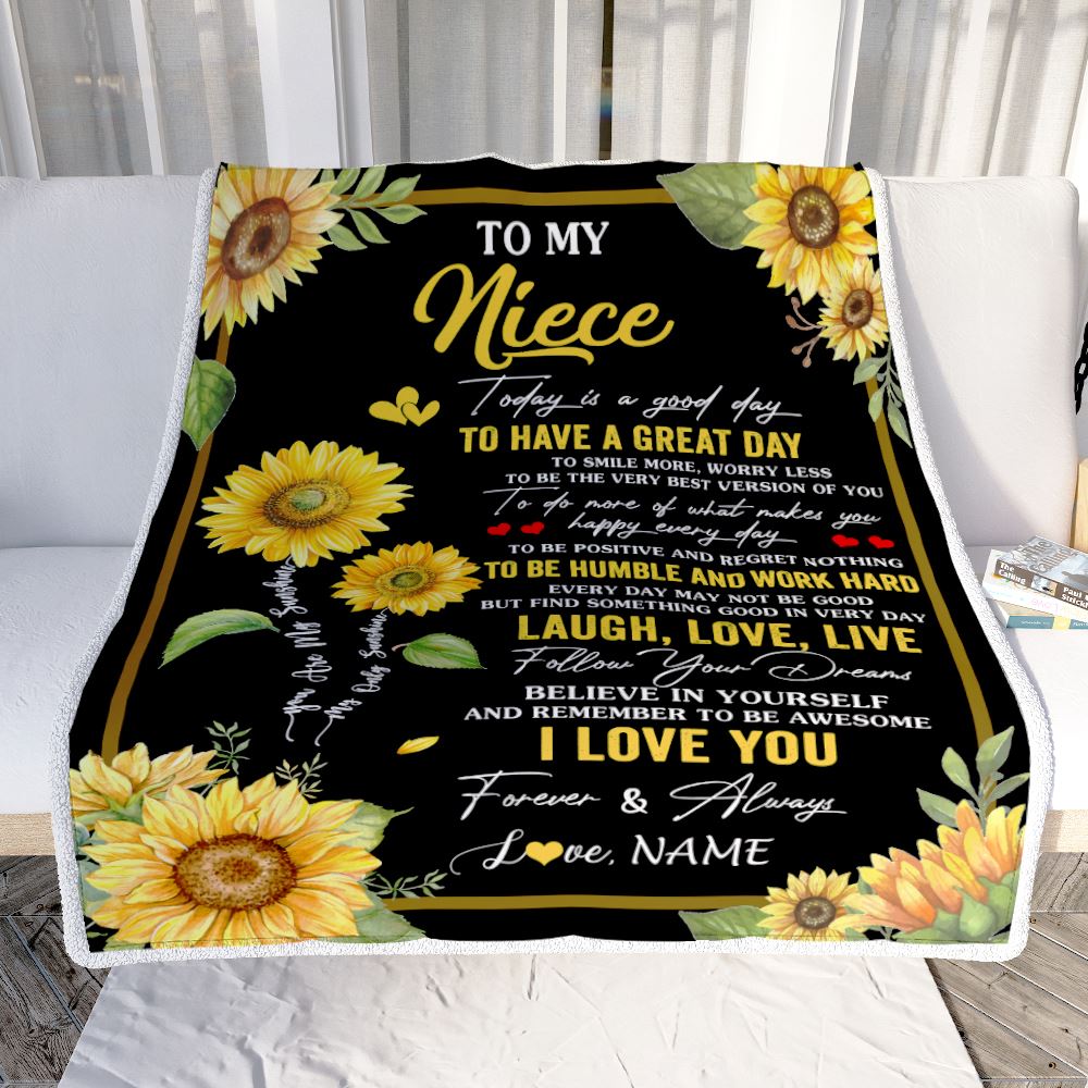 Personalized To My Niece Sunflower Blanket From Aunt Uncle Every Day Laugh Love Live Niece Birthday Gifts Graduation Christmas Customized Fleece Blanket | teecentury