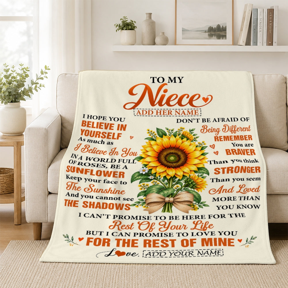 Personalized To My Niece Sunflower From Aunt Uncle Blanket Inspirational Birthday Idea Niece Gift Graduation Graduation Christmas Custom Fleece Throw Blanket | teecentury