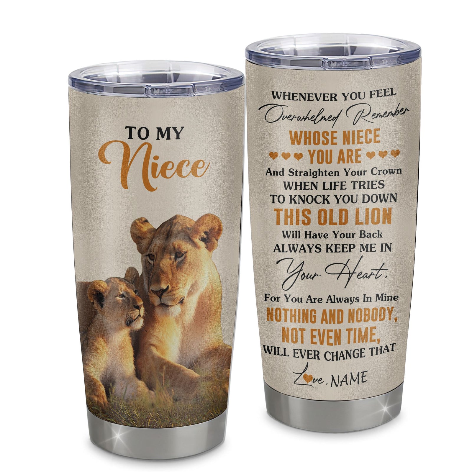 Personalized To My Niece Tumbler Cup From Aunt Auntie Whenever You Fell Overwhelmed Lion Niece Birthday Gifts Graduation Christmas Custom Travel Mug | teecentury