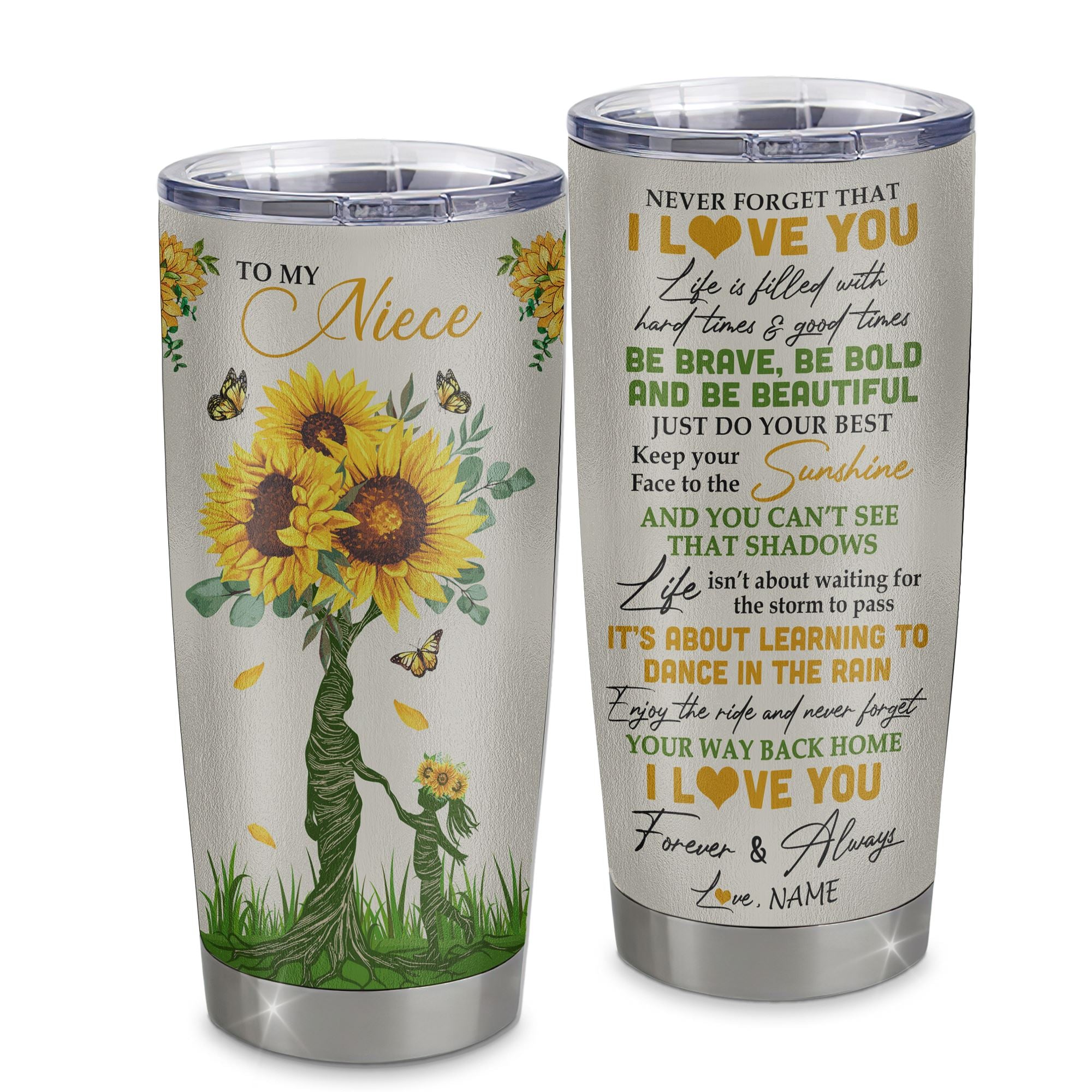 Personalized To My Niece Tumbler From Aunt Auntie Stainless Steel Cup Never Forget That I Love You Sunflower Niece Birthday Graduation Christmas Travel Mug | teecentury