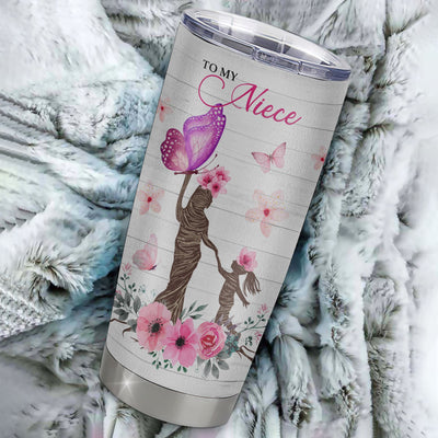 Personalized To My Niece Tumbler From Aunt Auntie Stainless Steel Cup Wherever Your Journey Tree Butterfly Niece Birthday Graduation Christmas Travel Mug | teecentury