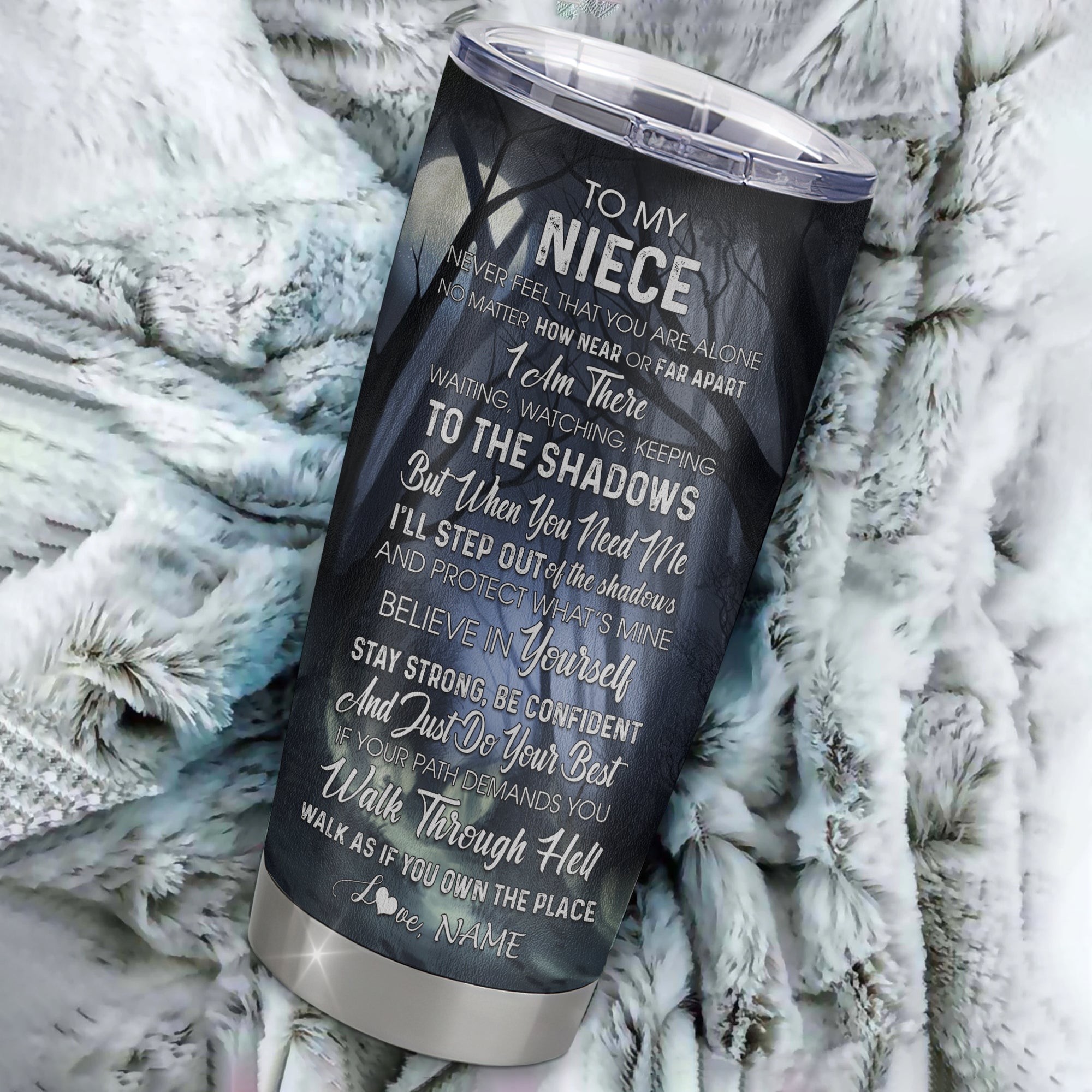 Personalized To My Niece Tumbler From Aunt Auntie Uncle Stainless Steel Cup Never Feel You Are Alone Wolf Niece Birthday Graduation Christmas Travel Mug | teecentury