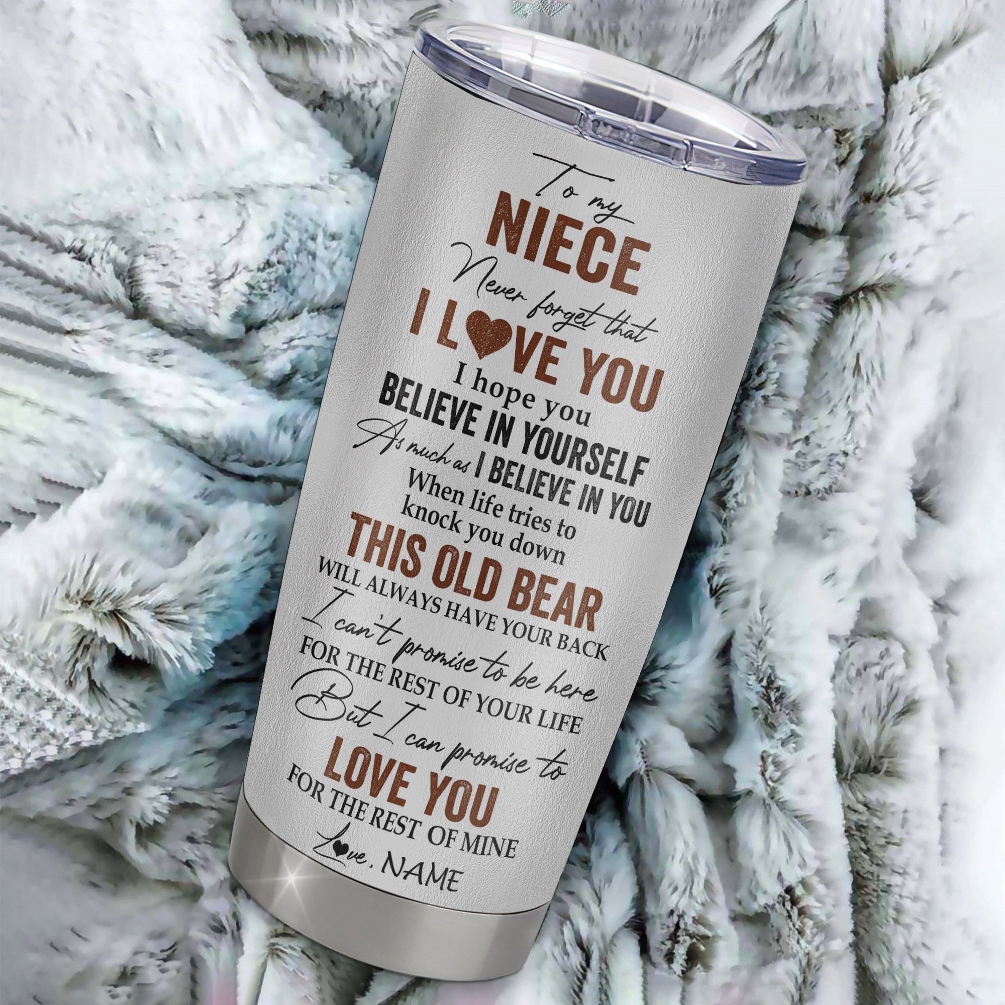 Personalized To My Niece Tumbler From Aunt Auntie Uncle Stainless Steel Cup Never Forget That I Love You Bear Niece Birthday Graduation Christmas Travel Mug | teecentury