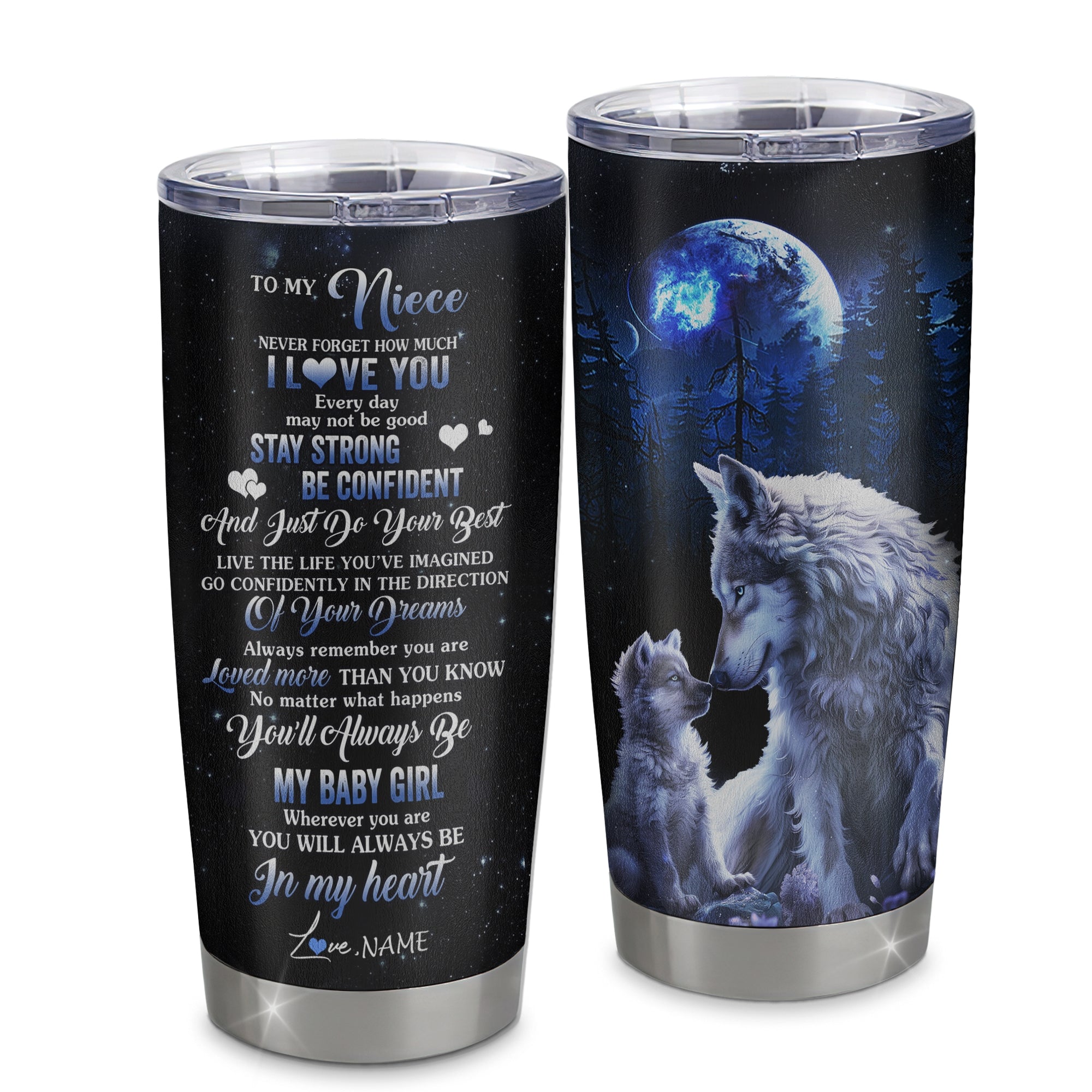 Personalized To My Niece Tumbler From Aunt Auntie Uncle Stainless Steel Wolf Never Forget How Much I Love You Niece Birthday Graduation Christmas Travel Mug | teecentury