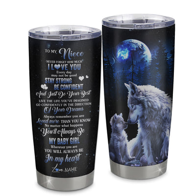 Personalized To My Niece Tumbler From Aunt Auntie Uncle Stainless Steel Wolf Never Forget How Much I Love You Niece Birthday Graduation Christmas Travel Mug | teecentury