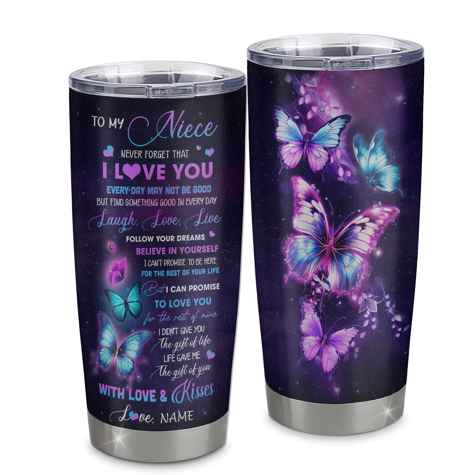 Personalized To My Niece Tumbler From Aunt Stainless Steel Cup Never Forget That I Love You Butterfly Niece Gift Birthday Motivational Christmas Travel Mug | teecentury