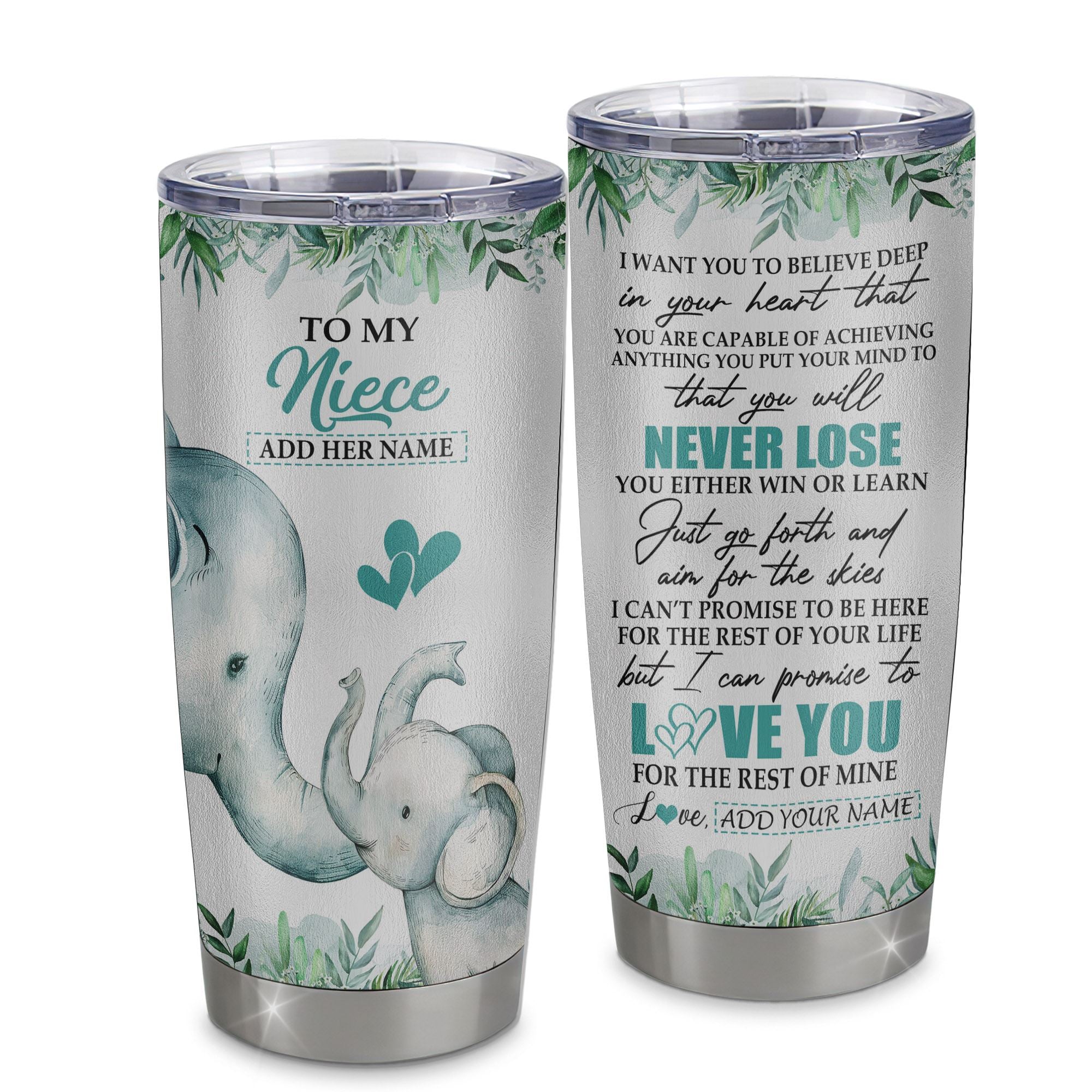 Personalized To My Niece Tumbler From Aunt Uncle Auntie You Will Never Lose Elephant Niece Birthday Gifts Graduation Christmas Custom Stainless Steel Cup Travel Mug | teecentury