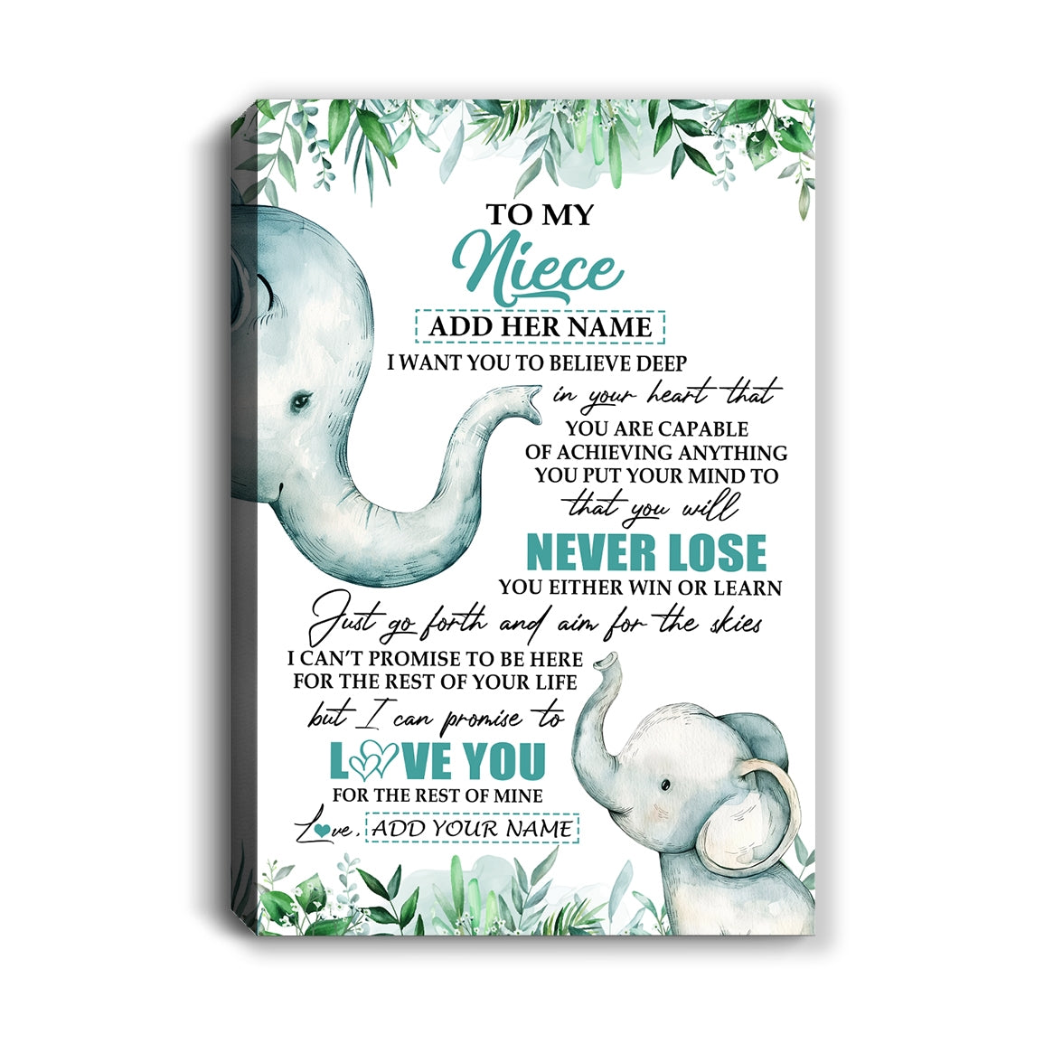 Personalized To My Niece Tumbler From Aunt Uncle Auntie You Will Never Lose Elephant Niece Birthday Gifts Graduation Christmas Custom Wall Art Print Framed Canvas | teecentury