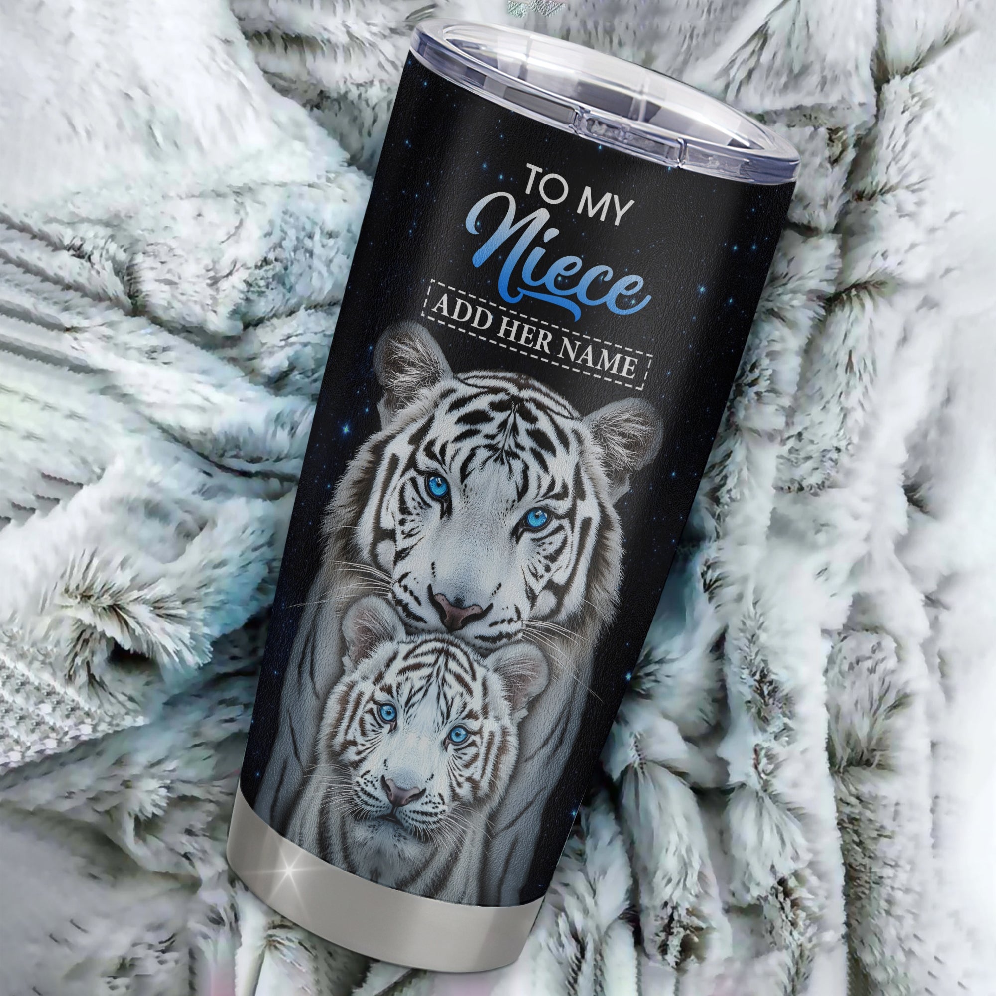 Personalized To My Niece Tumbler From Aunt Uncle I Close My Eyes White Tiger Niece Birthday Gifts Graduation Christmas Custom Stainless Steel Gift Mug | teecentury