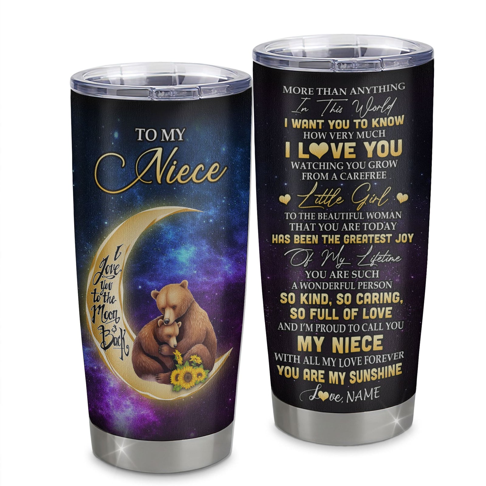 Personalized To My Niece Tumbler From Aunt Uncle Positive Energy Encourage Brave Little Bear Niece Birthday Gifts Graduation Christmas Custom Travel Mug | teecentury
