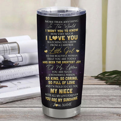 Personalized To My Niece Tumbler From Aunt Uncle Positive Energy Encourage Brave Little Bear Niece Birthday Gifts Graduation Christmas Custom Travel Mug | teecentury