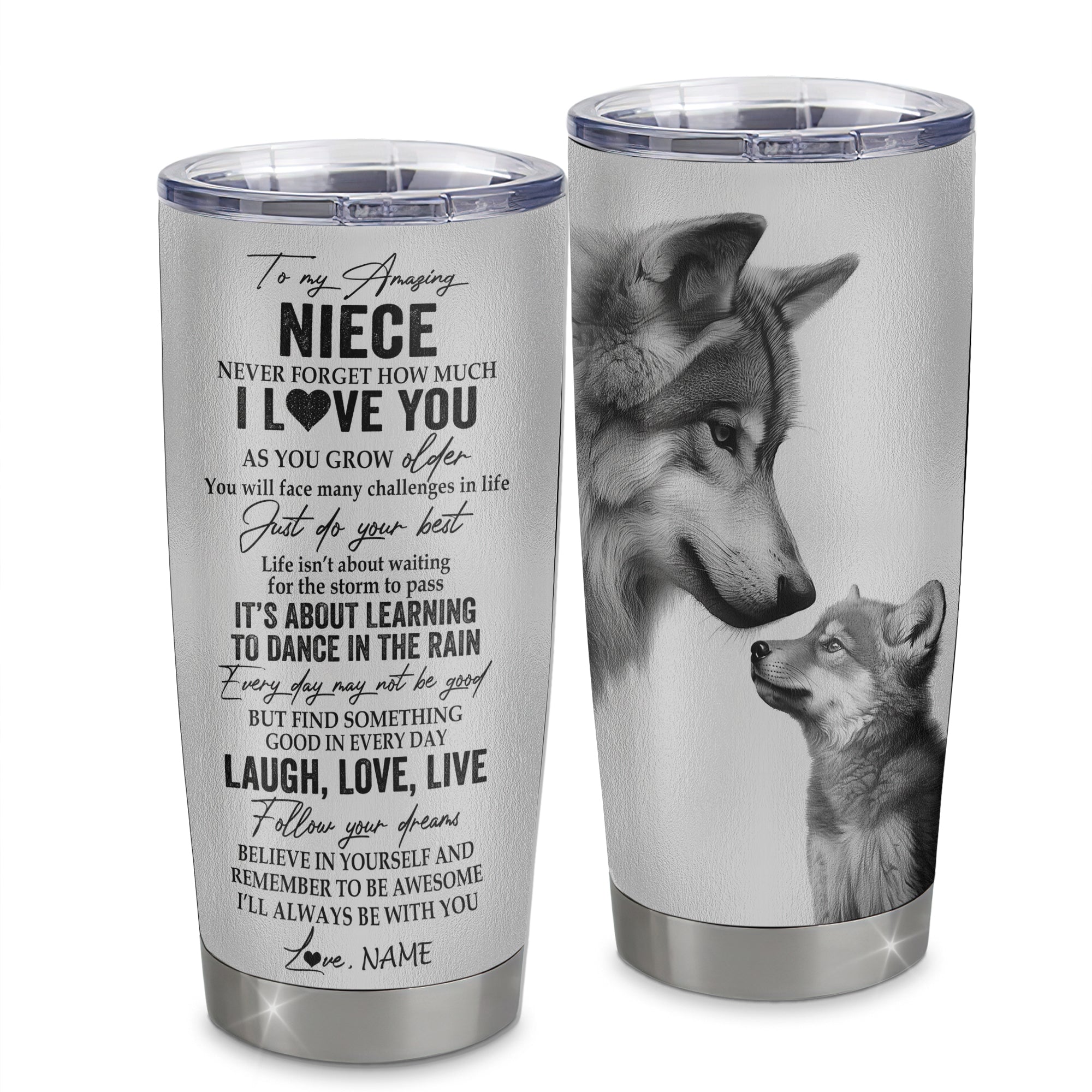 Personalized To My Niece Tumbler From Aunt Uncle Stainless Steel Cup Just Do You Best Laugh Love Live Wolf Niece Birthday Graduation Christmas Travel Mug | teecentury