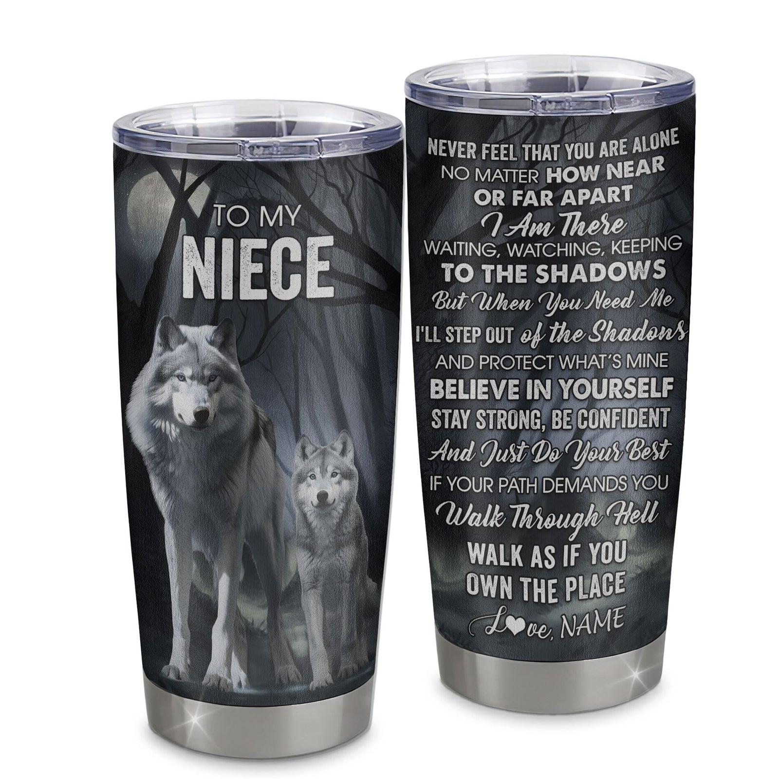 Personalized To My Niece Tumbler From Aunt Uncle Stainless Steel Cup Never Feel That You Are Alone Wolf Niece Birthday Gifts Graduation Christmas Custom Travel Mug | teecentury