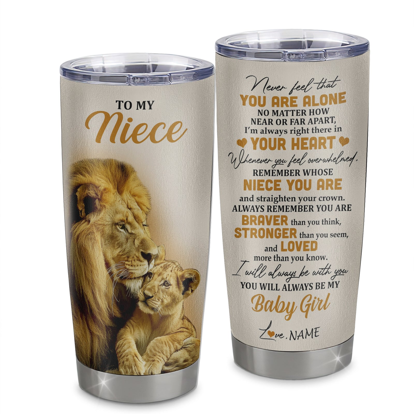 Personalized To My Niece Tumbler From Uncle Stainless Steel Cup Lion Never Feel That You Are Alone Great Niece Pendant Birthday Christmas Travel Mug | teecentury
