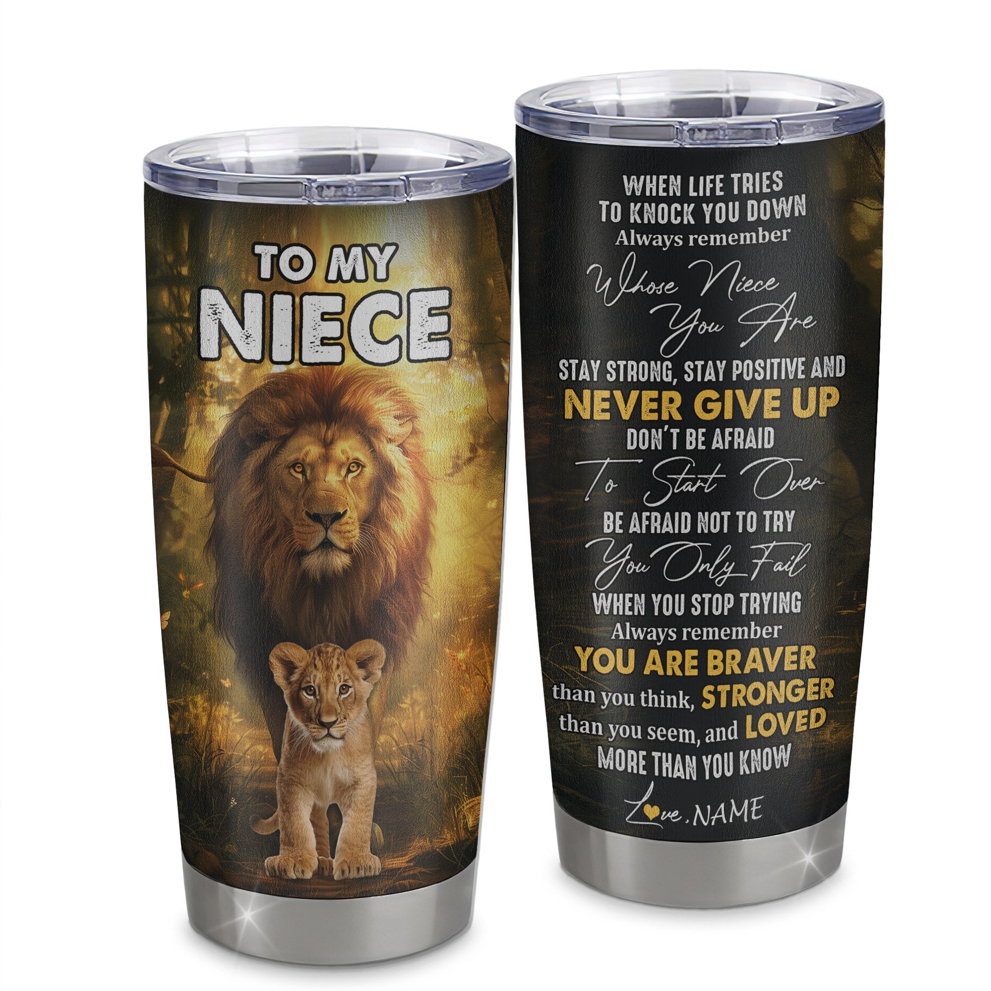 Personalized To My Niece Tumbler From Uncle Stainless Steel Cup Lion Never Give Up Niece Birthday Graduation Christmas Travel Mug | teecentury