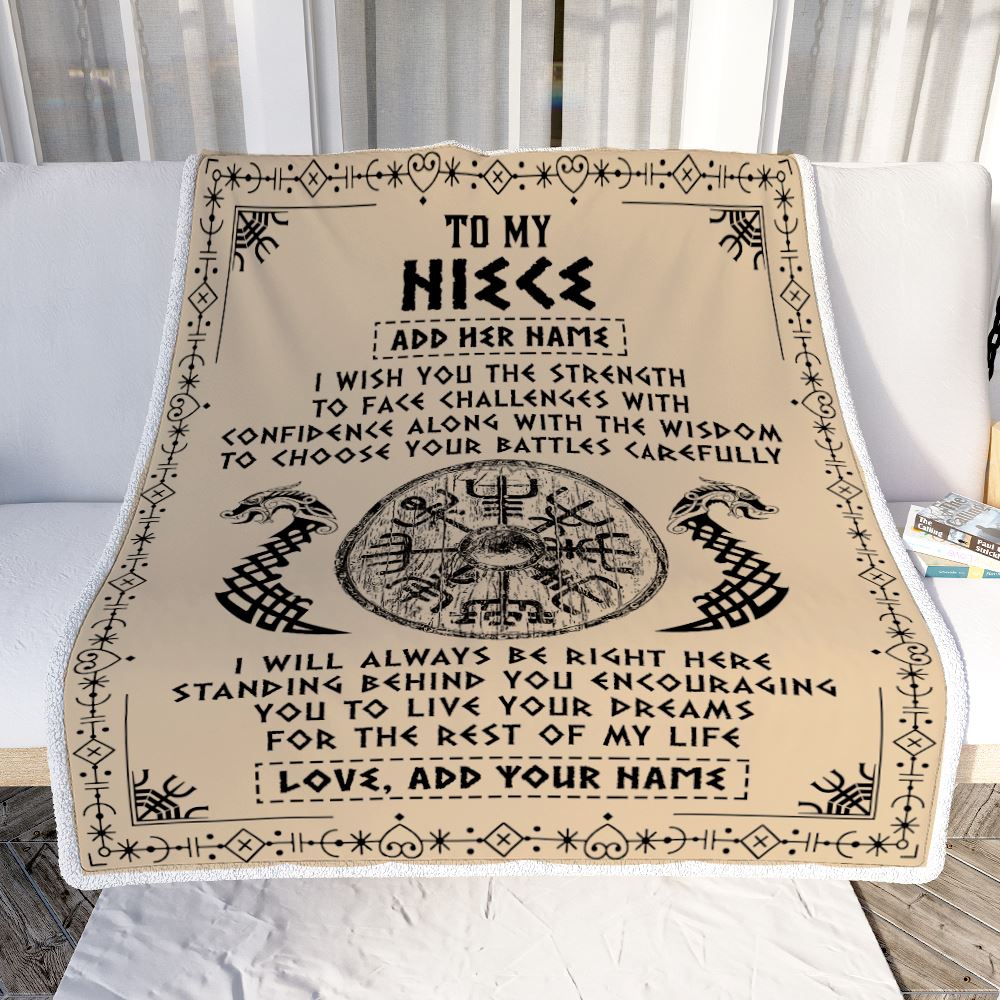 Personalized To My Niece Viking Blanket From Aunt Uncle I Wish You The Strength Scandinavian Norse Runes Viking For Women Birthday Gifts Fleece Blanket | teecentury