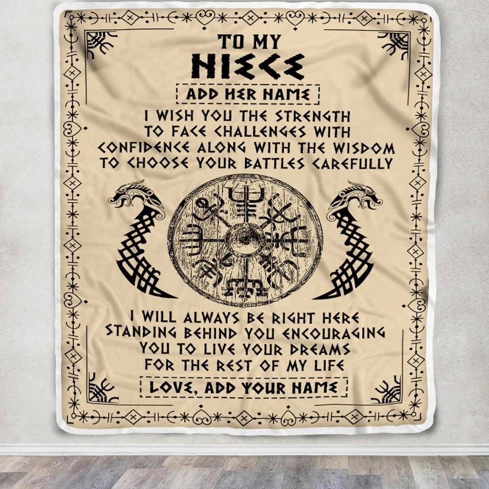 Personalized To My Niece Viking Blanket From Aunt Uncle I Wish You The Strength Scandinavian Norse Runes Viking For Women Birthday Gifts Fleece Blanket | teecentury