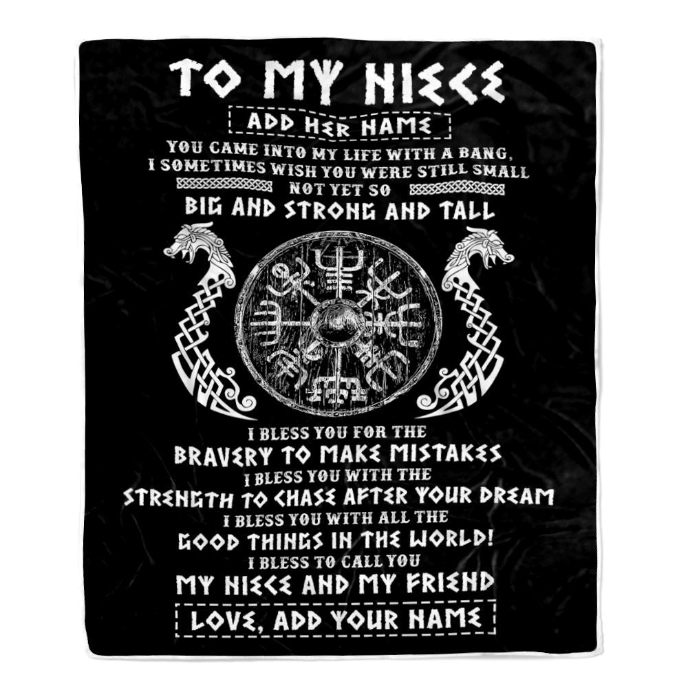 Personalized To My Niece Viking Blanket From Uncle My Niece And My Friend Scandinavian Norse Runes Niece Birthday Gifts Christmas Customized Fleece Blanket | teecentury