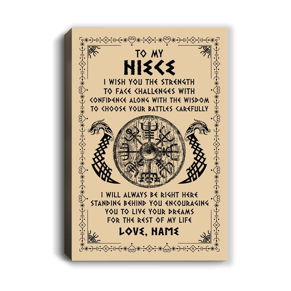 Personalized To My Niece Viking Canvas I Wish You The Strength Scandinavian Norse Runes Viking For Women Birthday Gifts Christmas Custom Wall Art Print Framed Canvas | teecentury