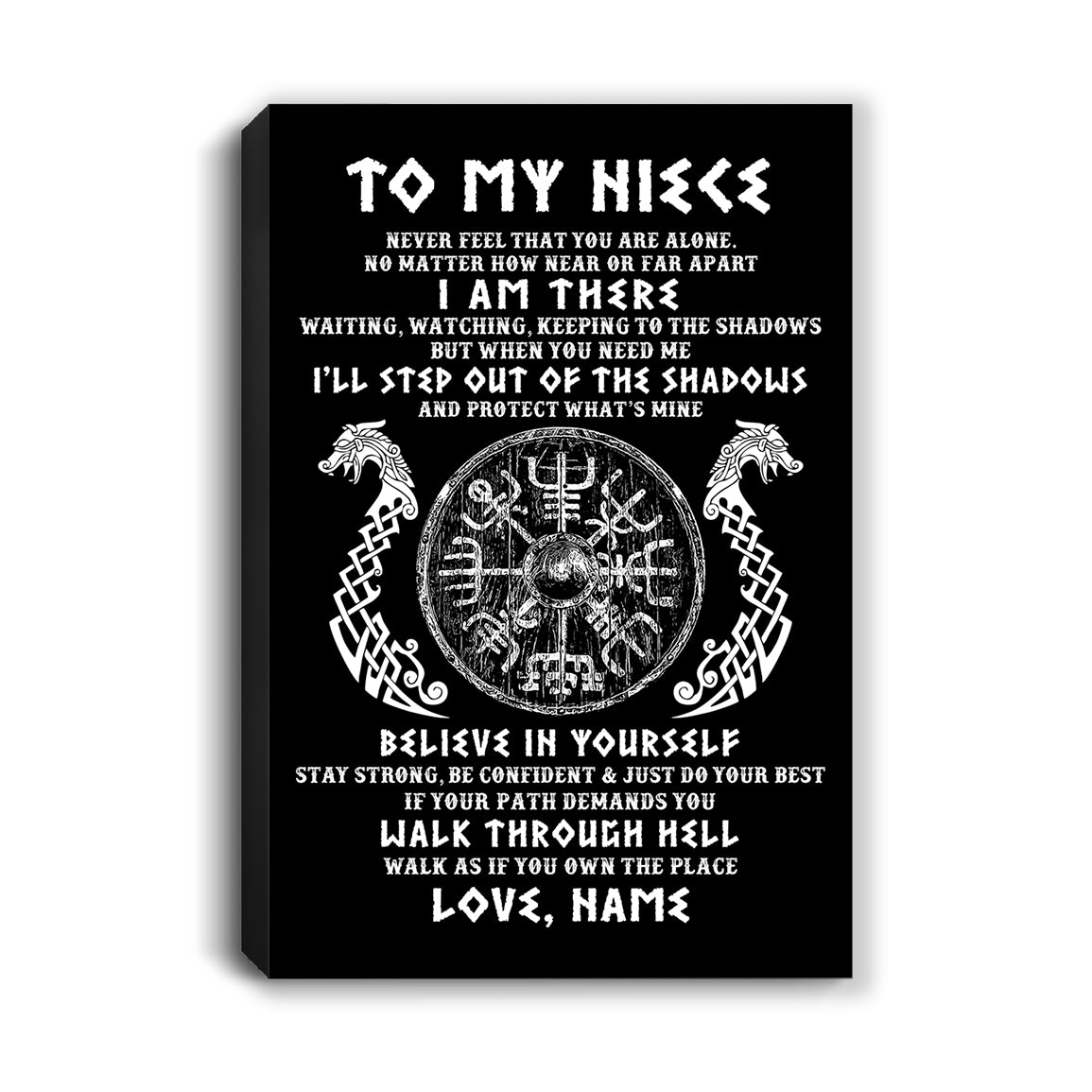 Personalized To My Niece Viking Canvas Never Feel You Are Alone Odin Scandinavian Norse Runes Niece Birthday Gifts Christmas Custom Wall Art Print Framed Canvas | teecentury