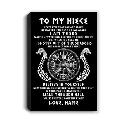 Personalized To My Niece Viking Canvas Never Feel You Are Alone Odin Scandinavian Norse Runes Niece Birthday Gifts Christmas Custom Wall Art Print Framed Canvas | teecentury