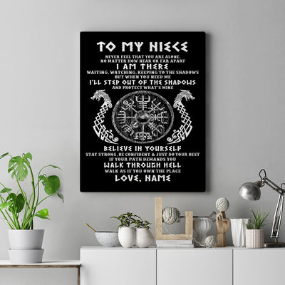 Personalized To My Niece Viking Canvas Never Feel You Are Alone Odin Scandinavian Norse Runes Niece Birthday Gifts Christmas Custom Wall Art Print Framed Canvas | teecentury