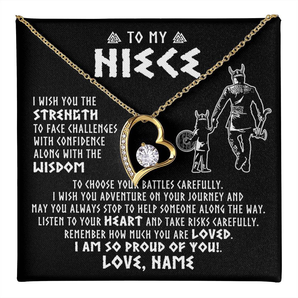 Forever Love Necklace 18K Yellow Gold Finish | 1 | Personalized To My Niece Viking Necklace From Uncle I Am So Proud Of You Runes Viking Niece Birthday Christmas Customized Gift Box Message Card | teecentury