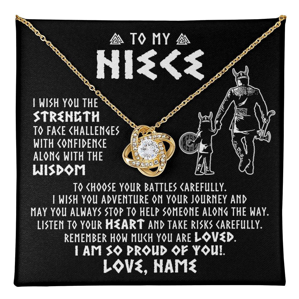 Love Knot Necklace 18K Yellow Gold Finish | 1 | Personalized To My Niece Viking Necklace From Uncle I Am So Proud Of You Runes Viking Niece Birthday Christmas Customized Gift Box Message Card | teecentury