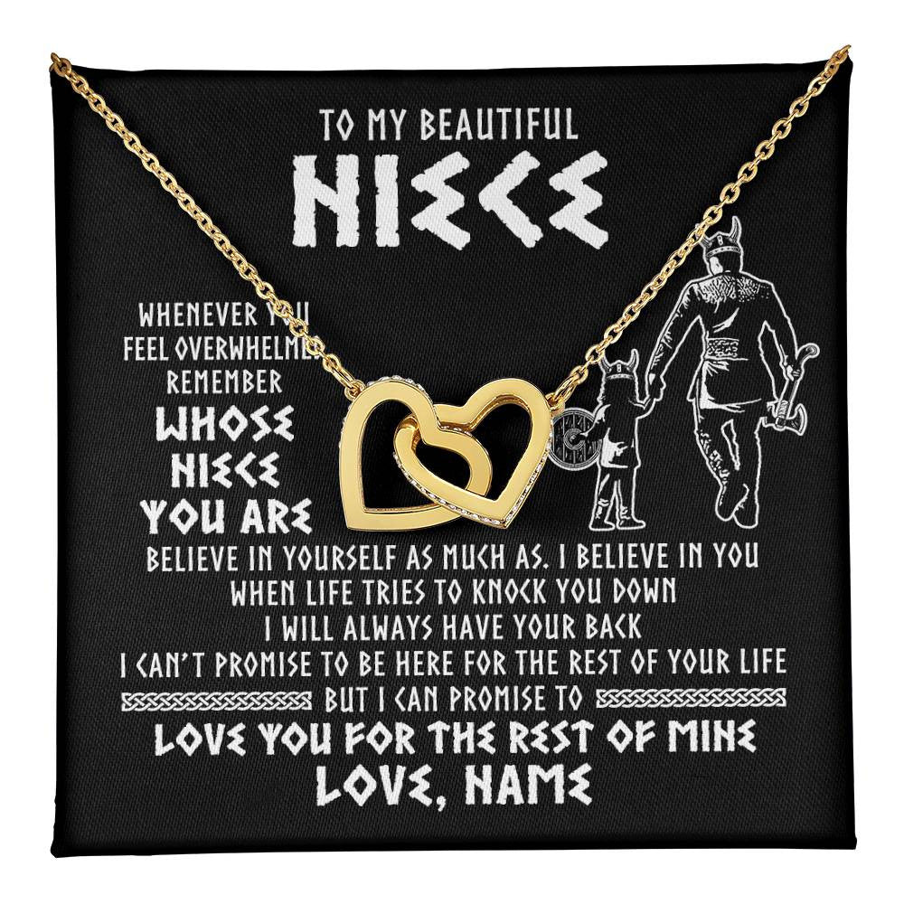 Interlocking Hearts Necklace 18K Yellow Gold Finish | 1 | Personalized To My Niece Viking Necklace From Uncle Whenever You Feel Overwhelmed Niece Birthday Christmas Jewelry Customized Gift Message Card | teecentury