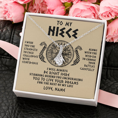 Alluring Beauty Necklace 14K White Gold Finish | 2 | Personalized To My Niece Viking Necklace I Wish You The Strength Scandinavian Norse Runes Viking For Women Birthday Christmas Customized Gift Box Message Card | teecentury