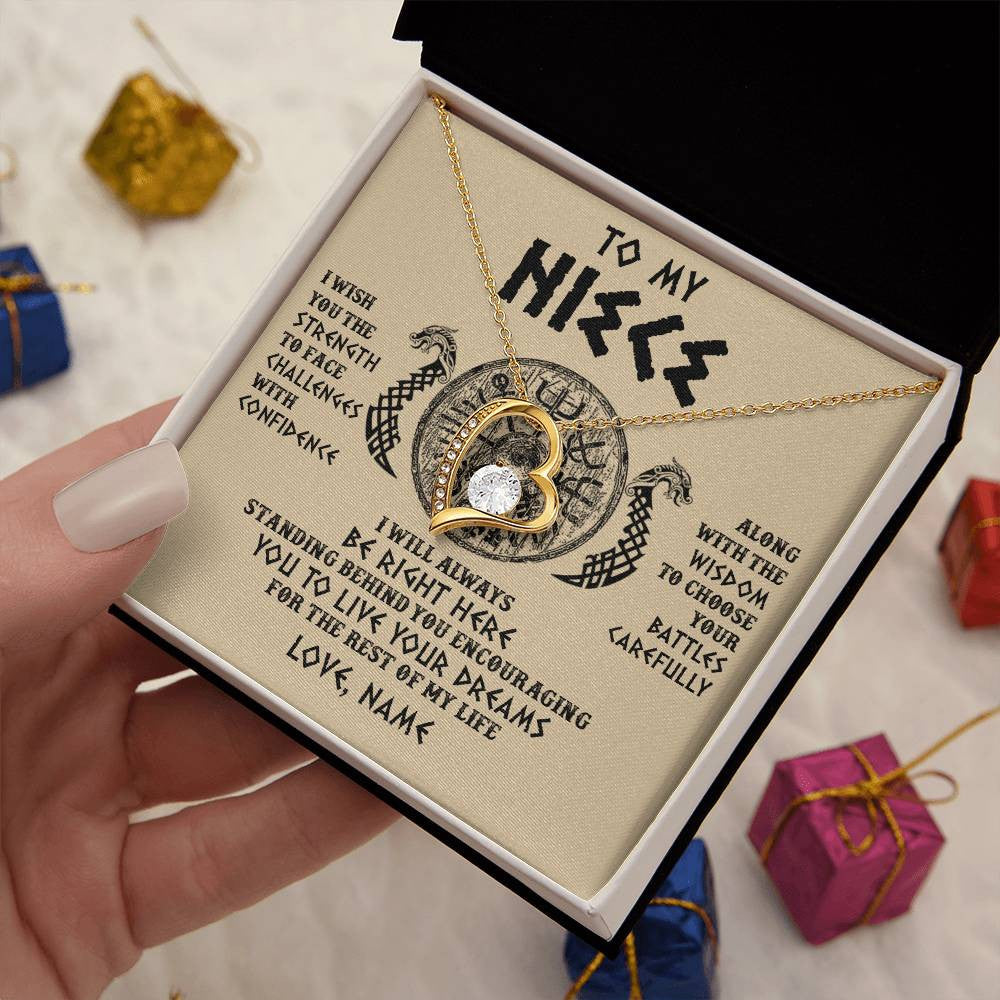 Forever Love Necklace 18K Yellow Gold Finish | 2 | Personalized To My Niece Viking Necklace I Wish You The Strength Scandinavian Norse Runes Viking For Women Birthday Christmas Customized Gift Box Message Card | teecentury