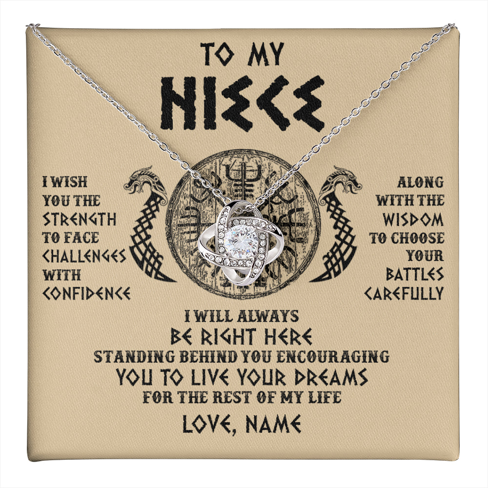 Love Knot Necklace 14K White Gold Finish | 1 | Personalized To My Niece Viking Necklace I Wish You The Strength Scandinavian Norse Runes Viking For Women Birthday Christmas Customized Gift Box Message Card | teecentury