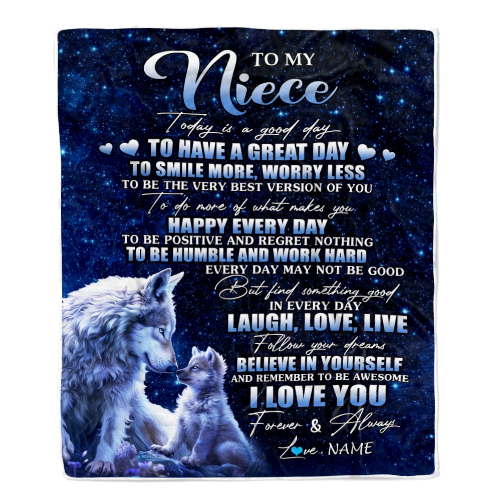 Personalized To My Niece Wolf Blanket From Aunt Uncle Today Is A Good Day Niece Gifts Birthday Graduation Christmas Customized Bed Fleece Throw Blanket | teecentury