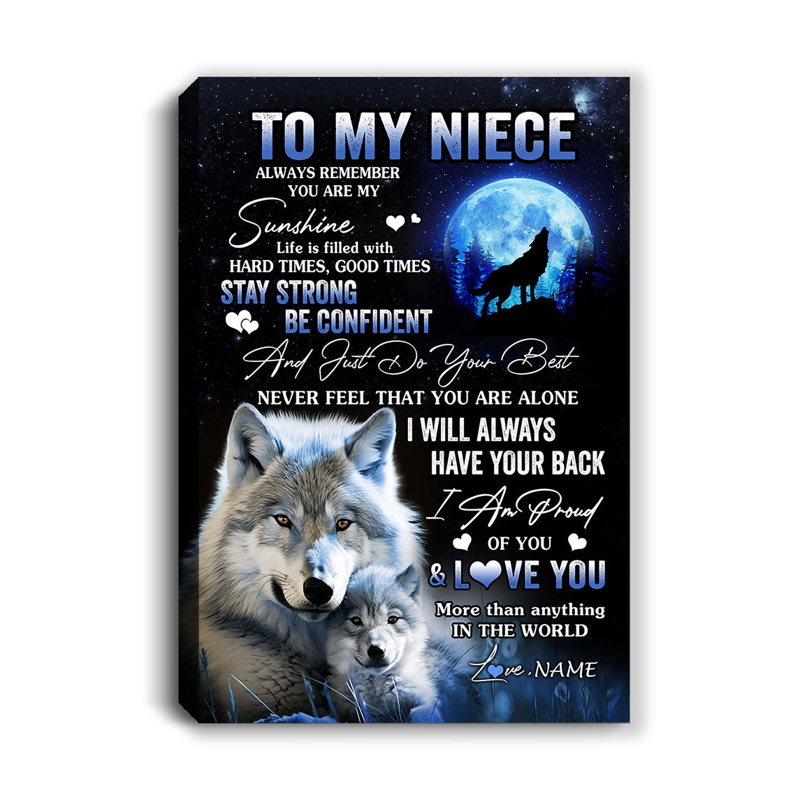 Personalized To My Niece Wolf Canvas From Aunt Auntie Uncle Always Remember Niece Birthday Gifts Graduation Travel Christmas Custom Wall Art Print Framed Canvas | teecentury